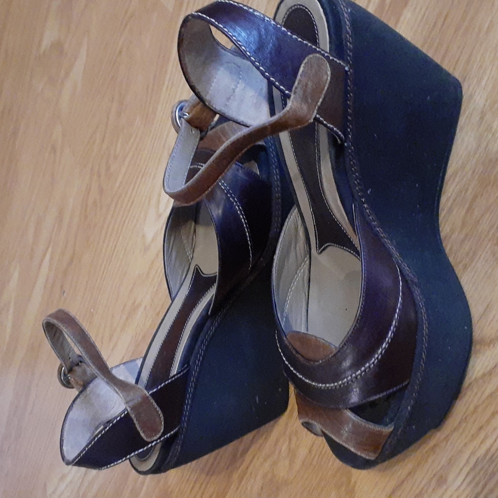 MARNI Brown Leather Platform Wedges Sandals Sz 37/7 - Picture 6 of 13